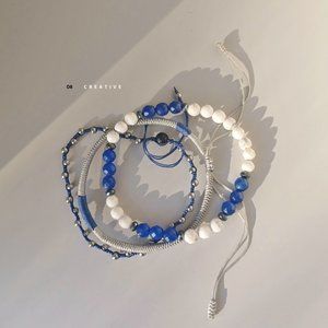 New men's blue with white & Gary hand woven 3 pieces set bracelets